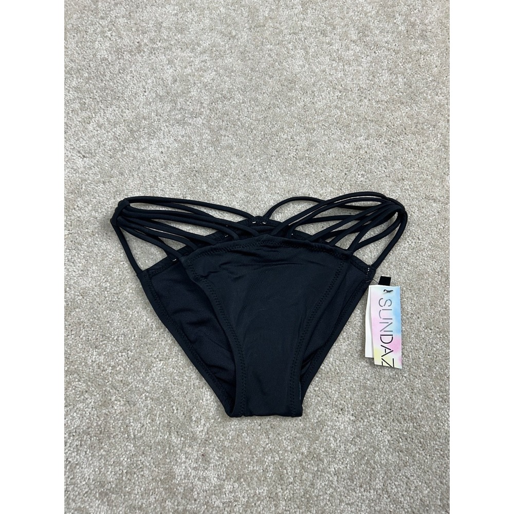 SUNDAZED Swimwear Women's Black XS Strappy Bikini‎ Bottom Nylon Spandex